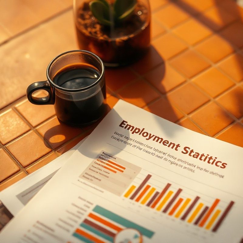 Informe estadístico de empleo sobre una mesa con luz cálida