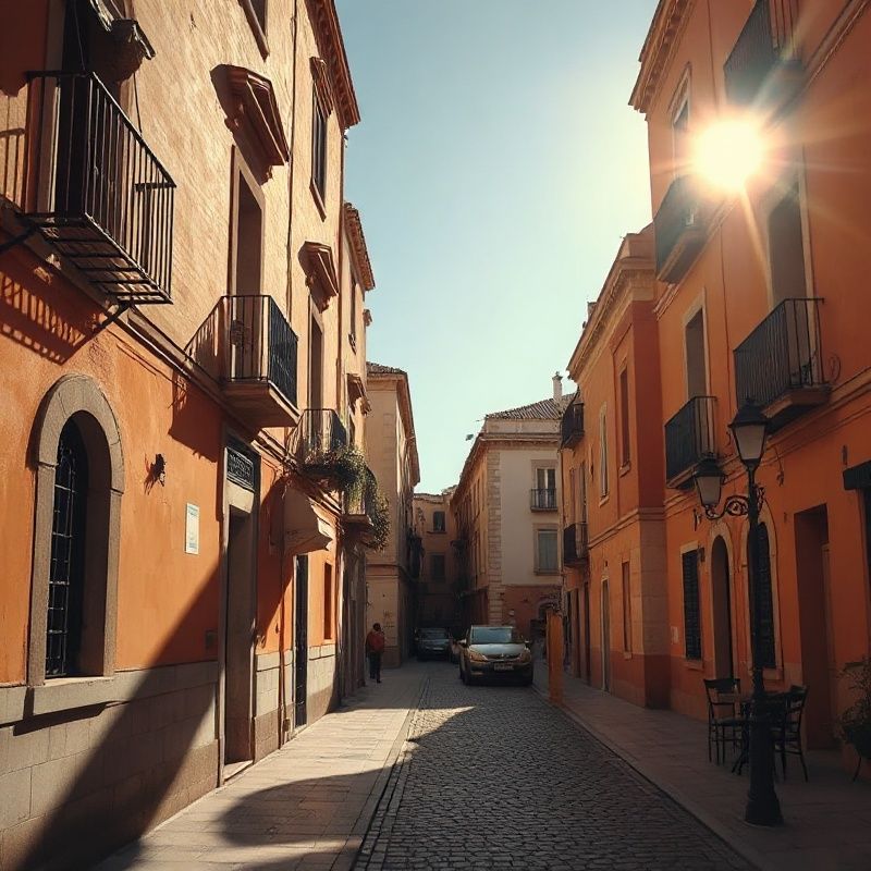 Calle mediterránea soleada de Palma con fachadas ocres